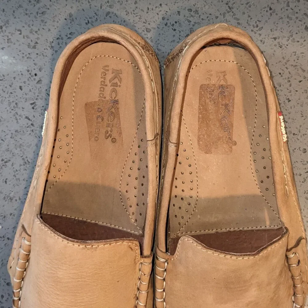 Kickers Men’s Tan Leather Driver Loafers Slip On Shoes EUR 42 US 9
